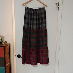 Plaid Tiered Flannel Maxi Skirt - Multi-Color M
